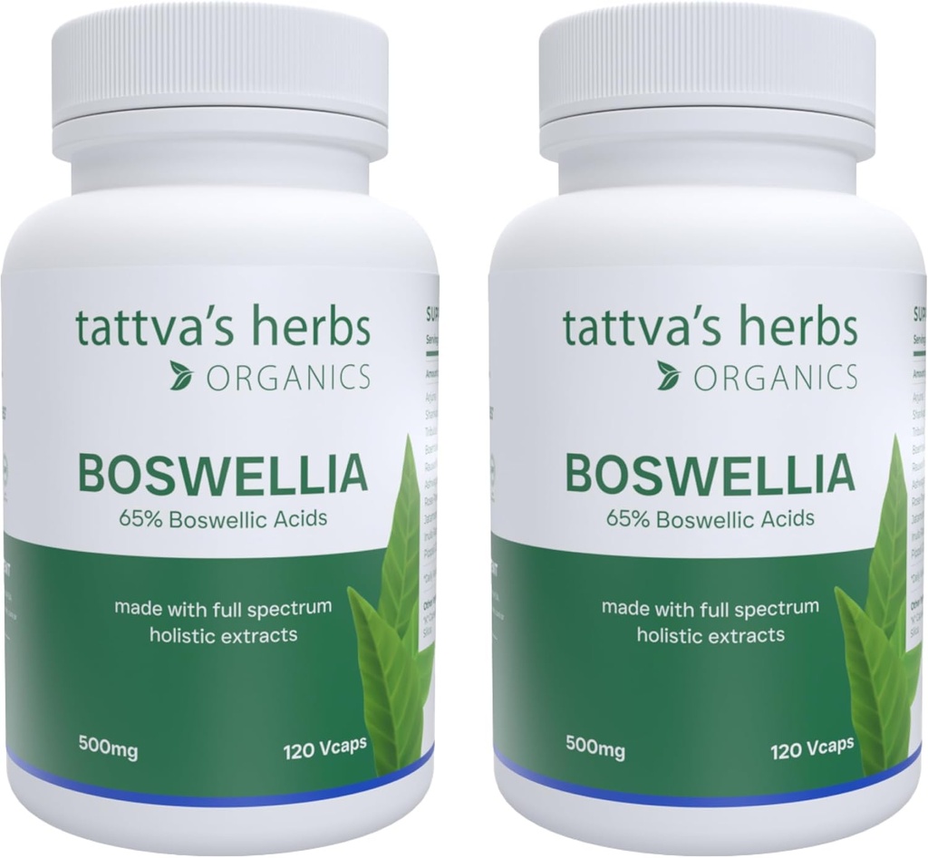 Tattva의 허브 Boswellia Serrata 보충교재, Boswellia 추출물 캡슐, 합동 지원 보충교재, 이산화탄소 추출물, Boswellia Complex 분말, 2 팩, 240 조사, 500 mg - 프리미엄 서비스의 25 년