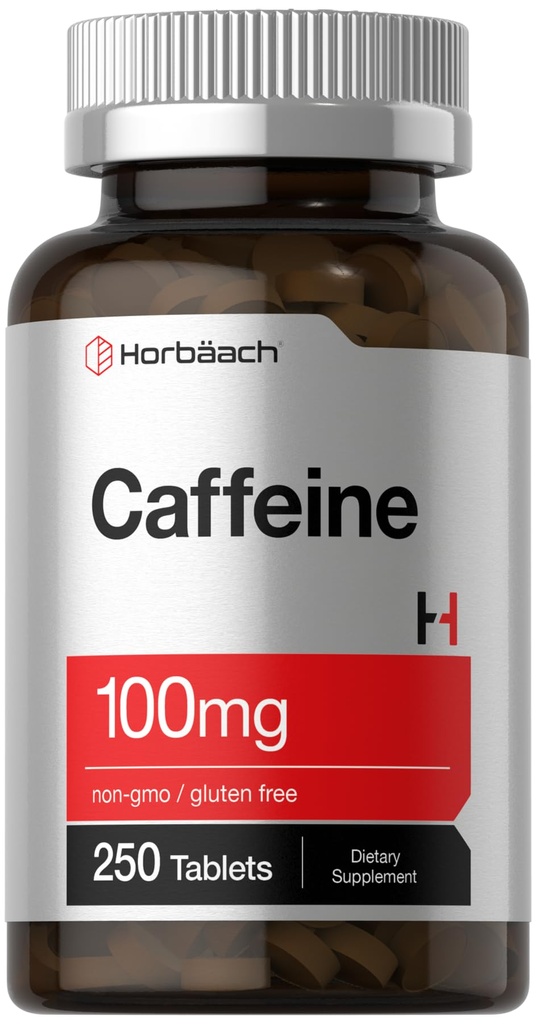 Horbäach Caffeine 환약 100mg | 250 정제 | 채식 공식 | Non-GMO, 글루텐 무료 보충