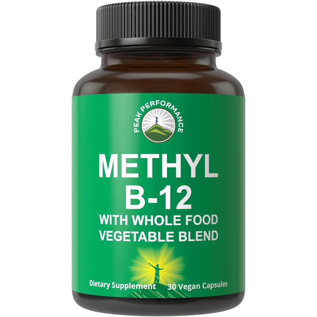 메틸 B12 비타민 + 25 야채의 전체적인 음식 혼합 및 최대 흡수를 위한 과일. Vegan 비타민 B12 Methylcobalamin - 에너지, 초점 및 기복을 위한 메틸 B-12 보충교재. 30 일 공급 캡슐