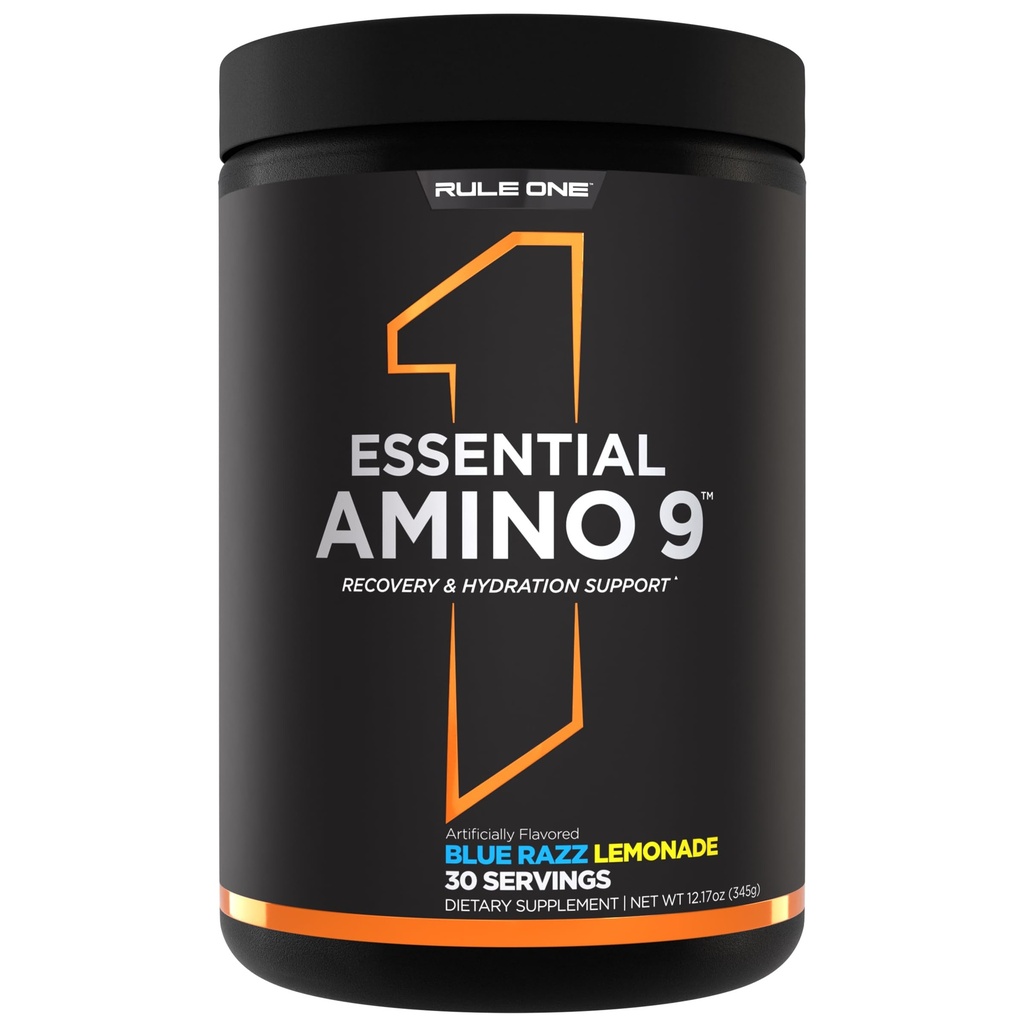 규칙 1 Essential Amino 9 – 7.5g의 Essential Amino Acids + Electrolytes (30 서빙, Blue Razz Lemonade)로 복구 및 수분 지원