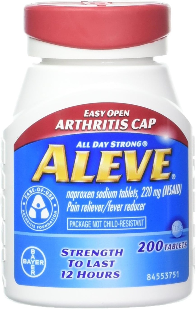 쉬운 열려있는 관절염 모자, Naproxen 나트륨, 220mg (NSAID) 고통 Reliever/Fever 흡진기, 200 조사 (2의 포장)를 가진 Aleve 정제