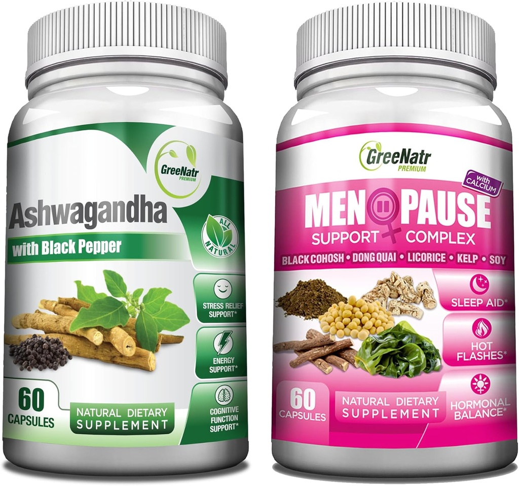 GreeNatr는 강화한 흡수를 위한 까만 고추를 가진 Ashwagandha 캡슐을 가진 총 웰빙 지원 - 및 자연적인 Menopause 초본 Complex