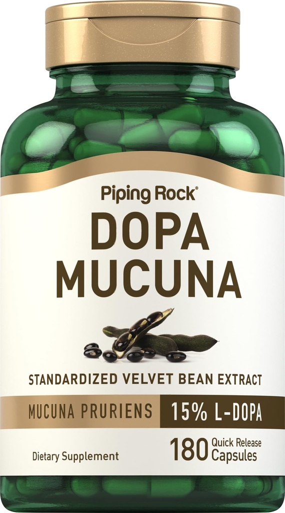 배관 바위 DOPA Mucuna 캡슐 | 180 개 | 15% L-DOPA | Mucuna Pruriens Extract | Non-GMO, 글루텐 무료 보충