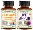 Glucosamine Chondroitin MSM with Turmeric Boswellia & Liver Cleanse Detox & Repair 40+ Liver Supplement with 50% Silymarin 밀크 이틀 추출물 공동 및 Liver 지원
