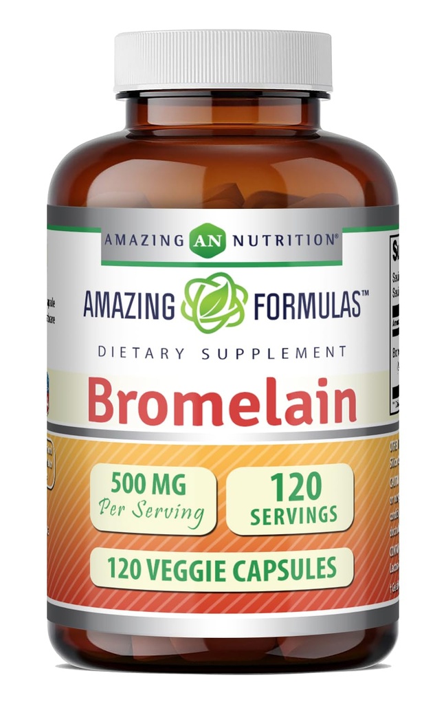 Amazing Formulas Bromelain Supplement | 500 Mg Per 서빙 | Veggie Capsules | Non-GMO | Gluten Free | Made in USA | 채식주의 이상 (1 팩 | 120 개)