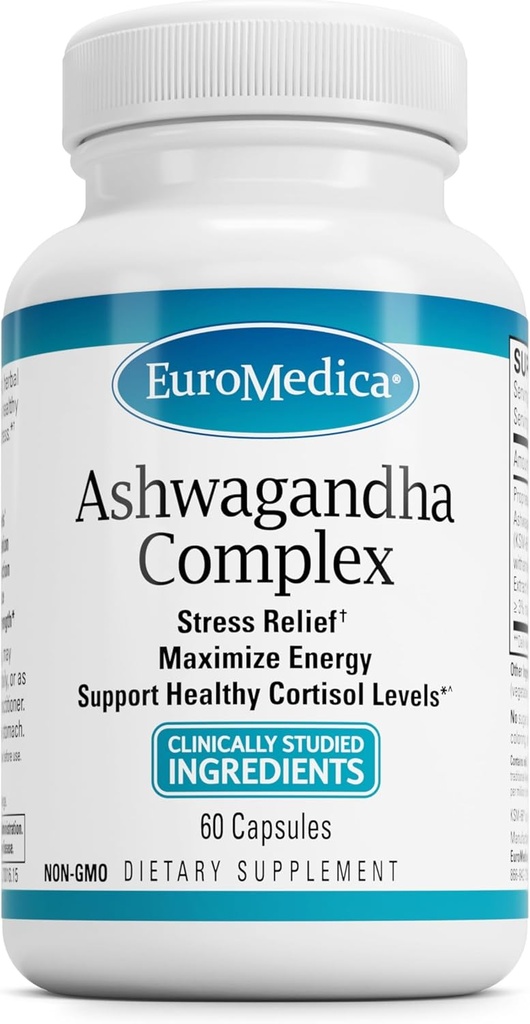 EuroMedica Ashwagandha Complex - Adrenal Health 지원 보충 - Rhodiola Rosea Extract와 Ashwagandha 보충 - 에너지 및 농도를 지원하는 초본 보충 - 60 캡슐