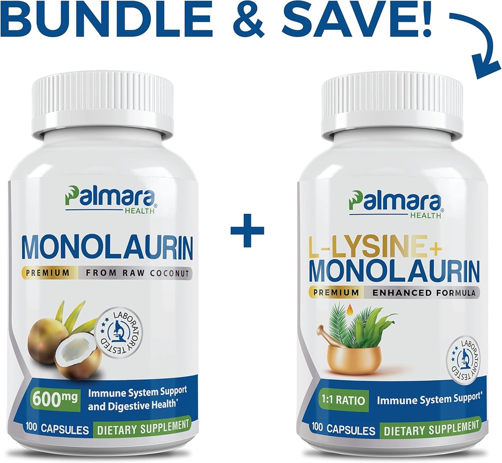 Palmara 건강 프리미엄 Monolaurin 600mg + L 리진 + Monolaurin 콤보