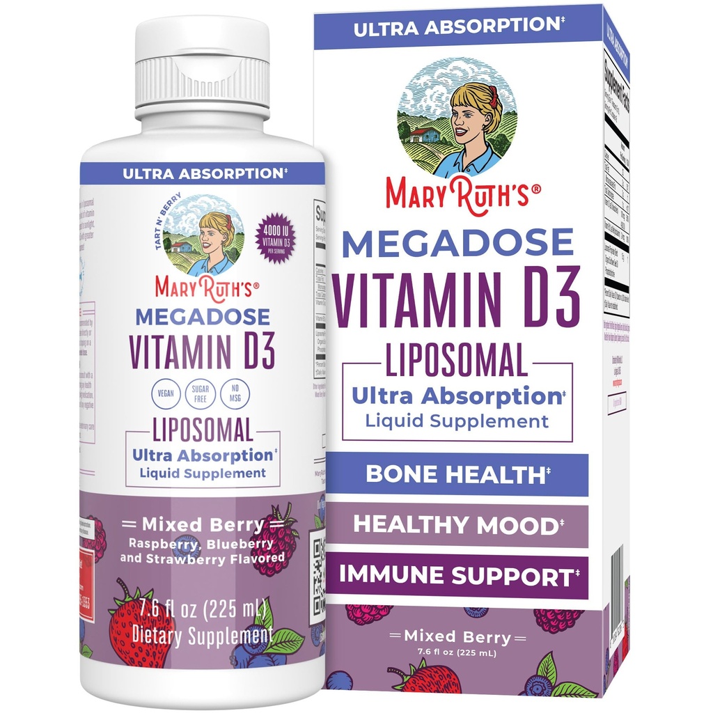 MaryRuth Organics Megadose Vitamin D3 Liposomal | 비타민 D 4000 IU | Ultra Absorption | 성인을 위한 면역 지원 | 뼈 건강 | VIT D3 | Vegan | 슈가프리 | 글루텐 프리 | 비 GMO | 45 서빙