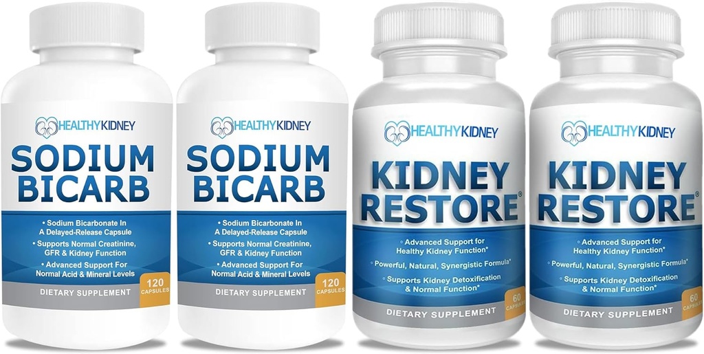 산성 구호, 알칼리성 120 알약 2-Pack + Kidney Restore Kidney Cleanse 및 Kidney Health Supplement, 60 캡슐에 대한 나트륨 중탄산염 650mg 캡슐 - 2 팩