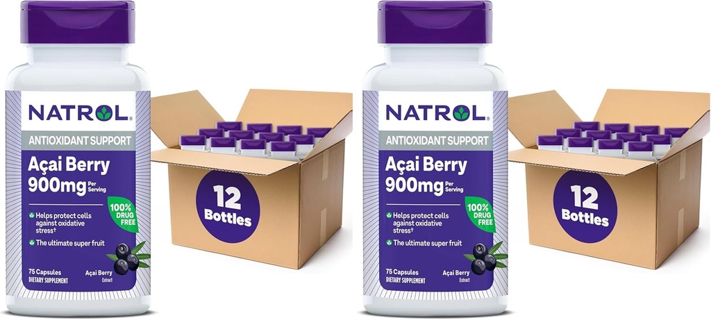 Natrol Acai Berry, 규정식 보충교재, 산화 방지제 보호 & 방위, 궁극적인 최고 과일, 1,000 mg Veggie 캡슐, 75 조사 (24의 팩)