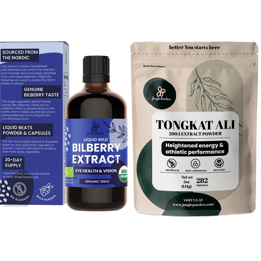 남자 분말을 위한 정박한 분말 Tongkat Ali 200:1 추출물 5 Ounce 부대, 눈 유기 3.4oz를 위한 야생 Bilberry 추출물 눈을위한 병 Bilberry 보충