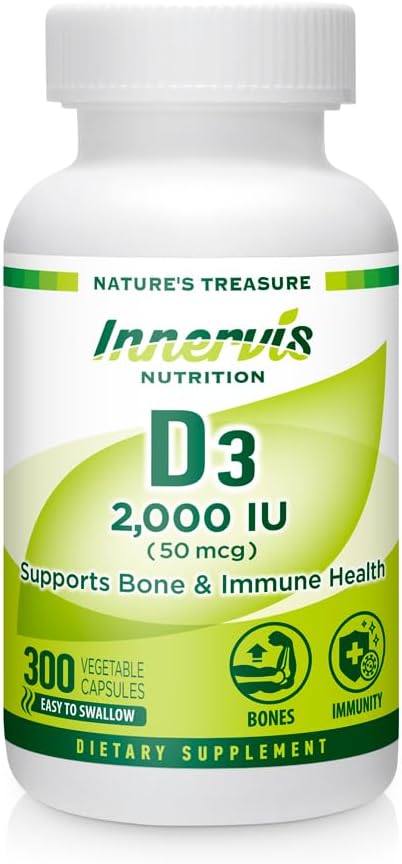높은 효능 비타민 D3 2000 IU - 부스트 면역, 지원 뼈 & 치아, 삼키기 300 Veg 캡슐에 쉬운