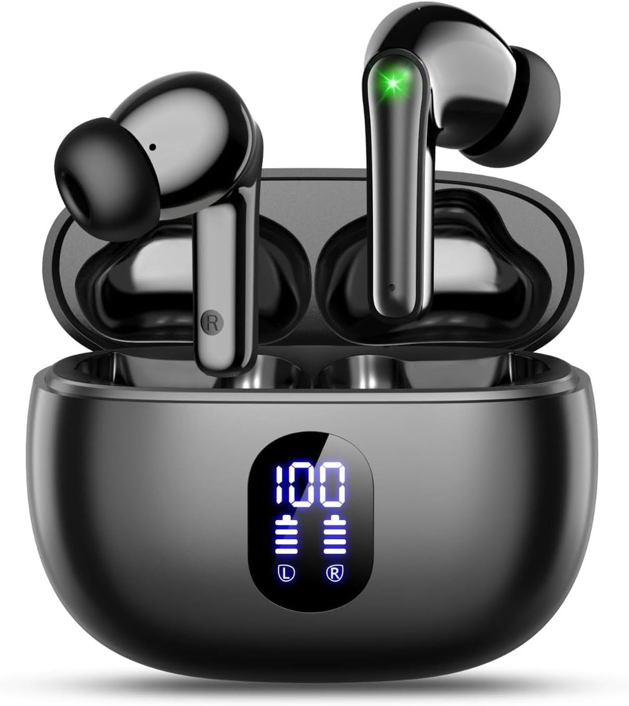wyness 무선 Earbuds Bluetooth 5.3 귀 Buds, 48H 재생 시간 & 발광 다이오드 표시, Mic, IPX7를 가진 경량 in-Ear 헤드폰, 아이폰을 위한 접촉 통제를 가진 Hi-Fi 입체 음향 베이스 귀 Buds