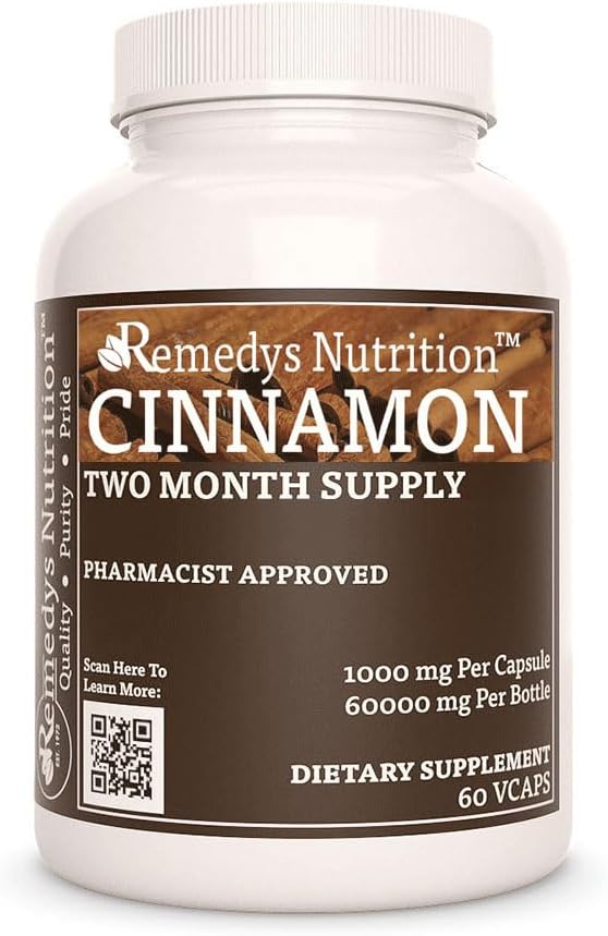 Remedy의 영양 Cinnamon Bark Ceylon | 1,000 mg, 60 Vegan 캡슐 초본 다이어트 보충 | 2 개월 공급