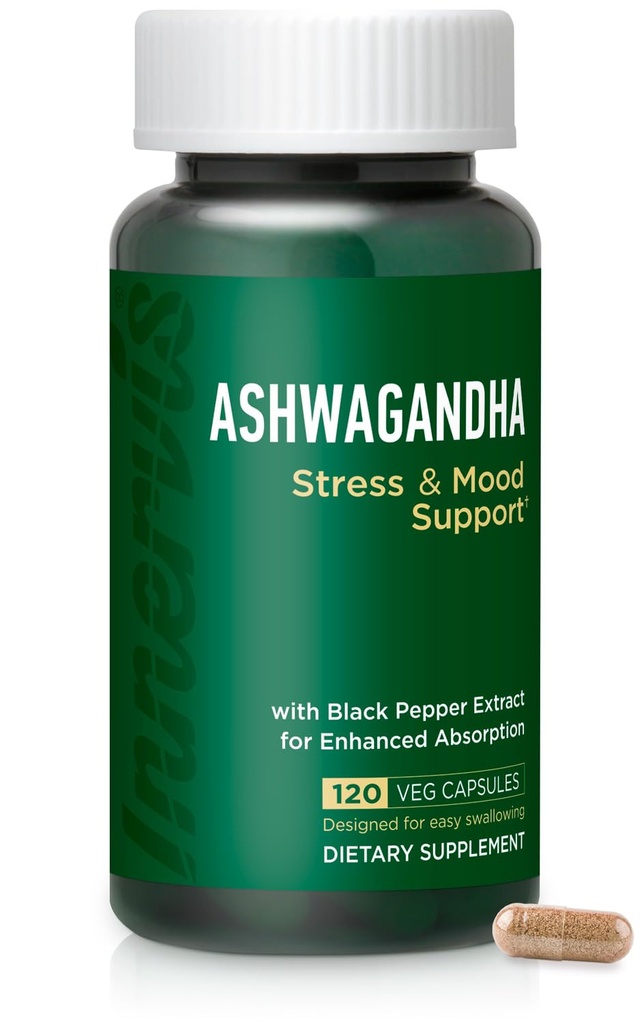 Ashwagandha 500mg - 스트레스 완화, 무드 균형 & 블랙퍼와 휴식, 120 Vegan 캡슐