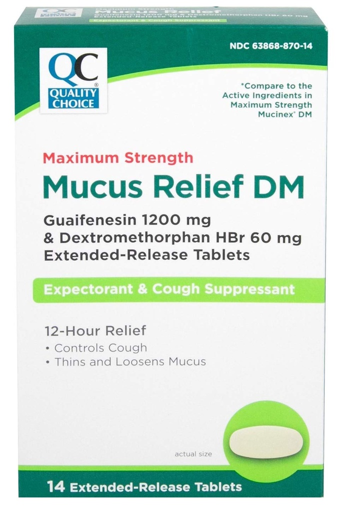 질 선택 최대 힘 Mucus 기복 DM의 기침 억제제 및 기대, 12 시간 기복, Guaifenesin 1200 mg 및 Dextromethorphan HBr 60 mg 장시간 방출 정제, 14 조사