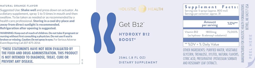 Holistic 건강 GET B12TM 스프레이 25ML (.8 FL 온스)