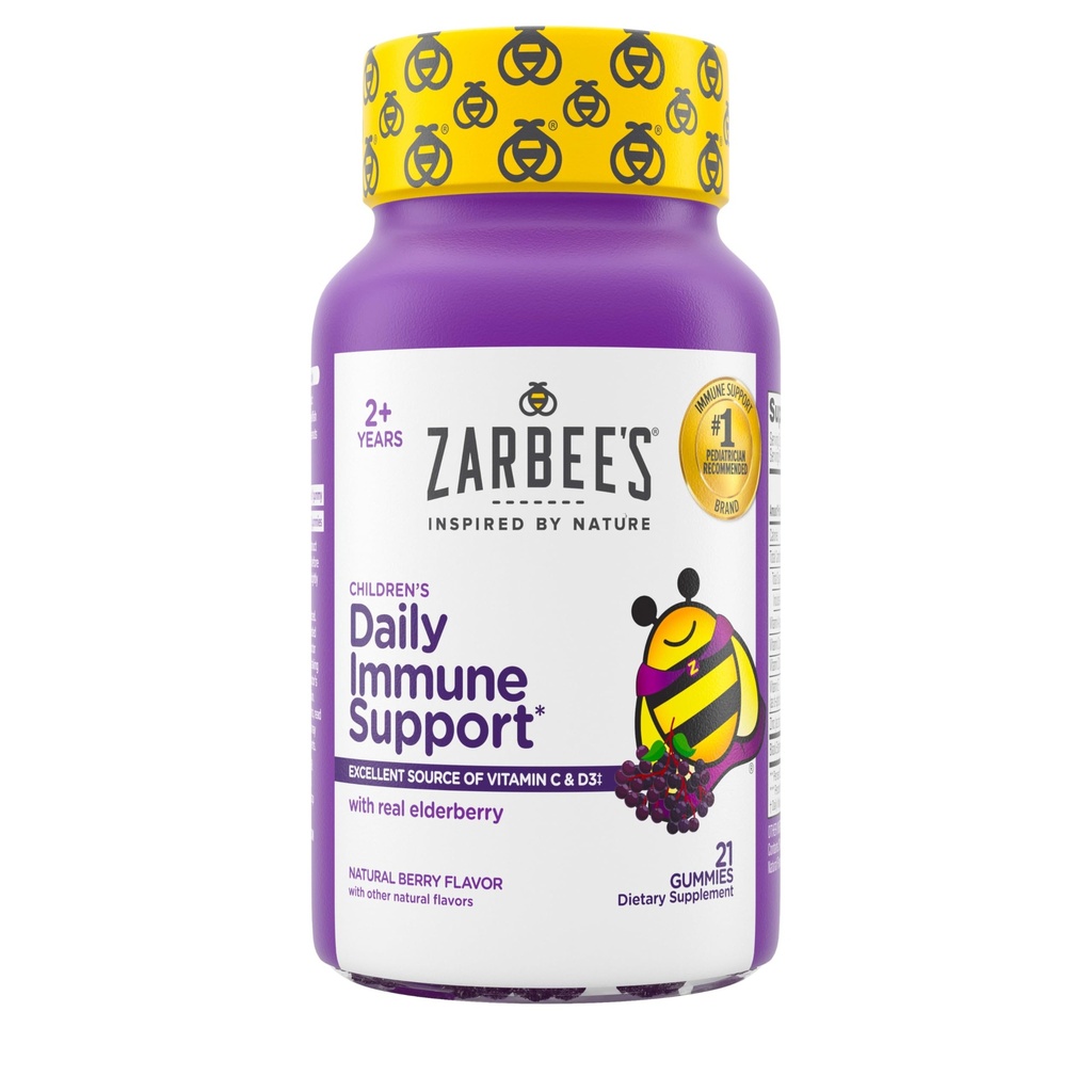 Zarbee의 Elderberry Gummies for Kids with Vitamin C; 아연 & Elderberry; 어린이를위한 매일 어린이 면역 지원 비타민 Gummy for Children Ages 2 and Up; 천연 베리 맛; 21 카운트
