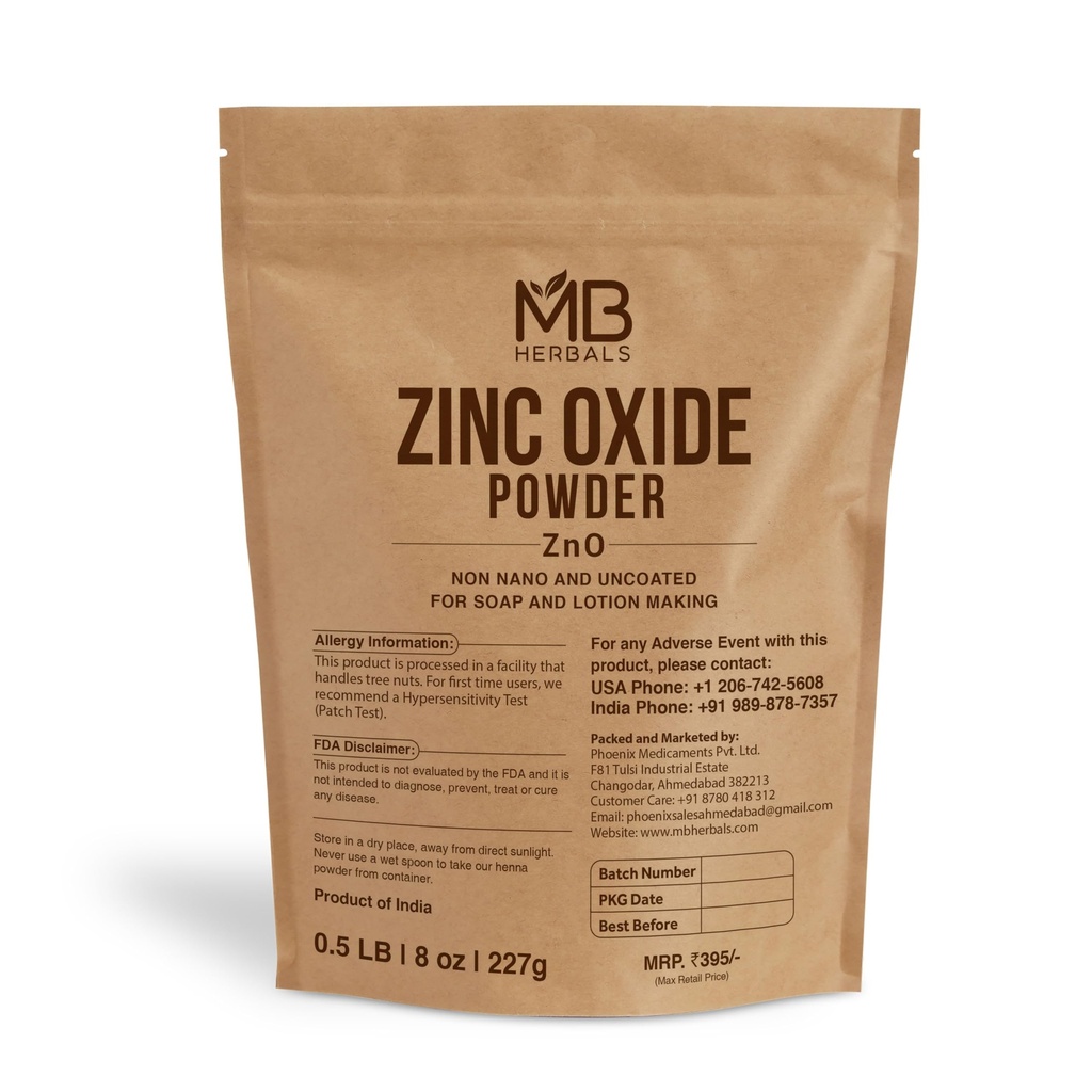 MB 초본 아연 산화물 분말 8개 oz | Uncoated & Non-Nano | DIY 선 스크린 로션 & 크림을 위해