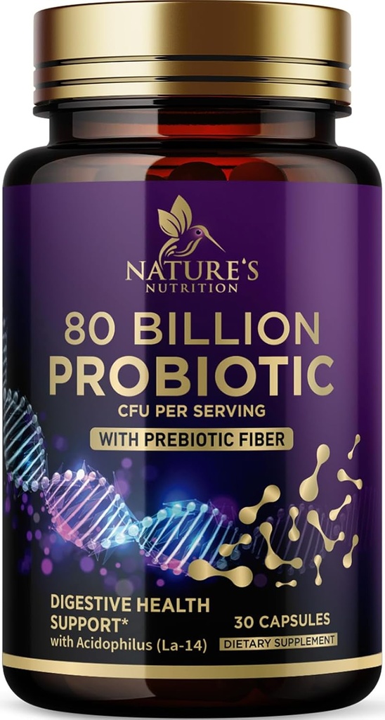Probiotic 보충 80 억 CFU + Prebiotics, Acidophilus Probiotic 지원 면역 체계 & 소화 건강, 지원 Occasional 변비, 여성 Feminine 건강을위한 보충 - 30 캡슐