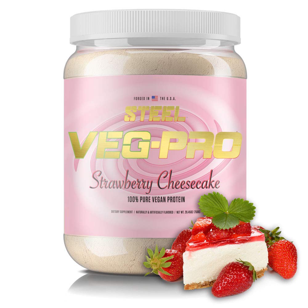 강철 보조 식품 Veg-PRO | Vegan Protein Powder, Strawberry Cheesecake | 25 서빙 (1.65lbs) | BCAA 아미노산을 함유한 유기 단백질 분말 | 글루텐 프리 | 비 낙농장 | 저탄소 공식