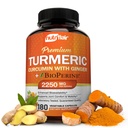 Ginger와 BioPerine 까만 고추 보충교재, 180의 캡슐을 가진 NutriFlair Turmeric Curcumin - 95% Curcuminoids - 합동 지원, 산화 방지제, 노화 방지 - 자연적인, 비 GMO, Vegan 제일 최대 힘