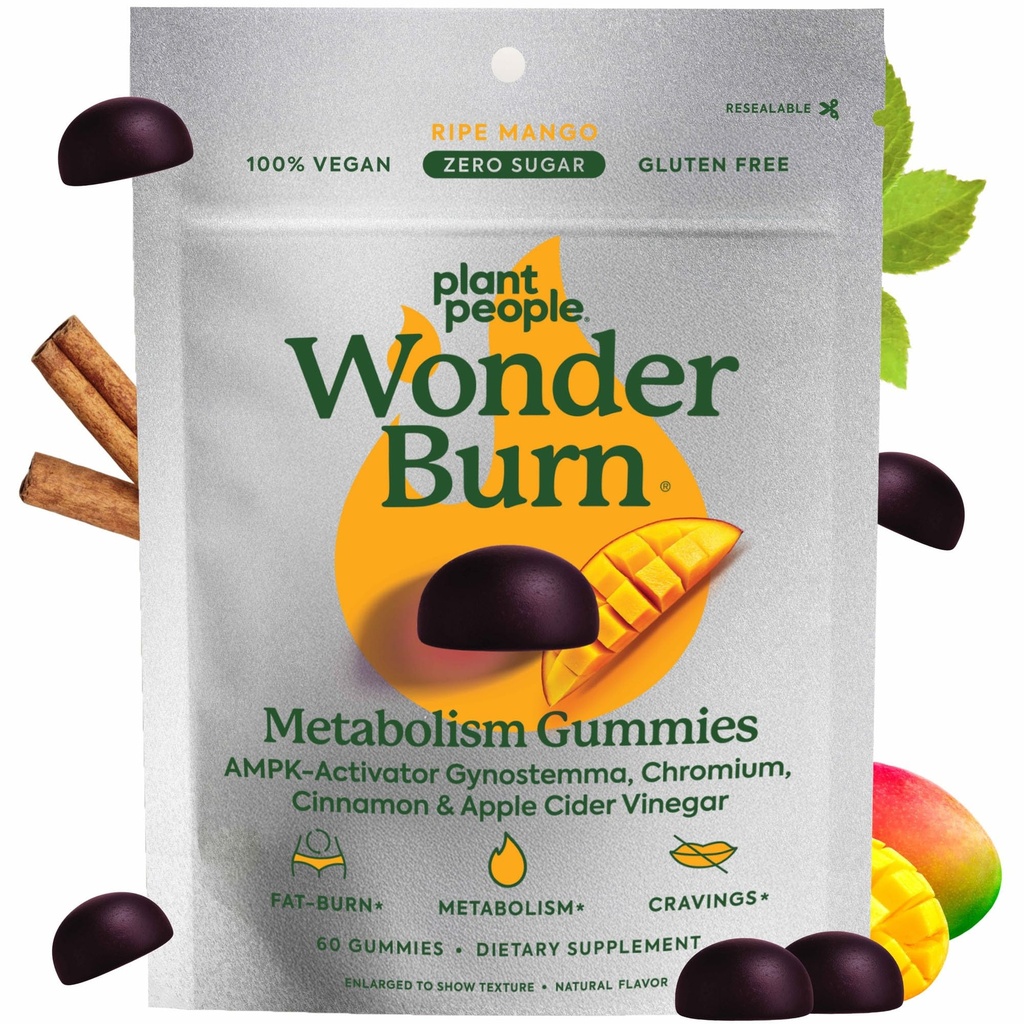식물 사람들 WonderBurn Metabolism & Cravings Control Gummies, Zero Sugar, Ripe Mango 맛 (60 개)