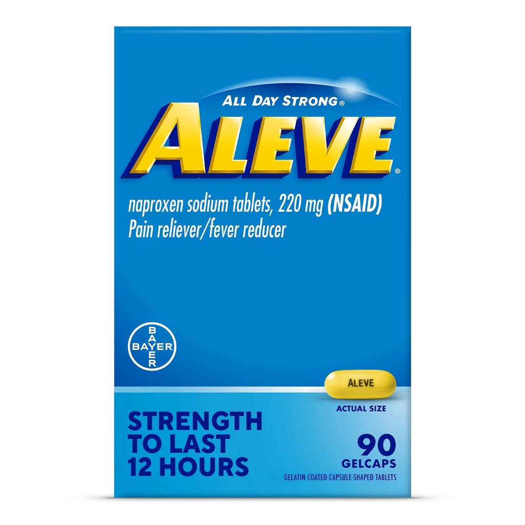 알브 통증 Reliever & Fever 흡진기 젤캡, Naproxen 나트륨, 두통 및 뒤 및 바디 통증 완화 의학, 성인 및 어린이 연령 12 및 업, 90 카운트