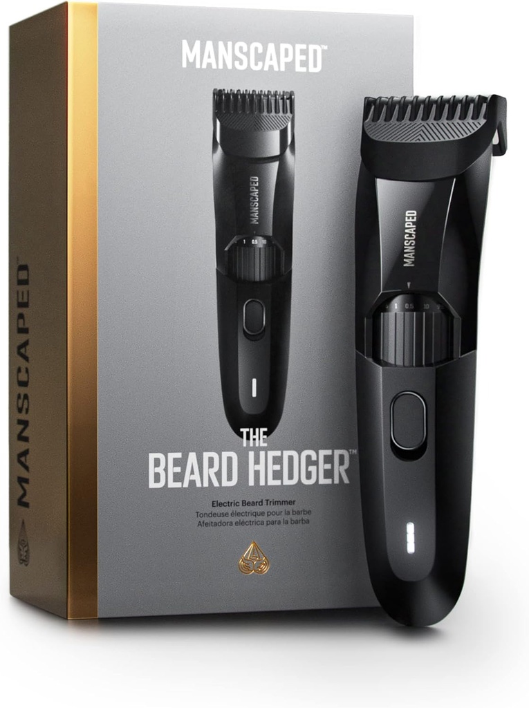 MANSCAPED® Beard Hedger® Premium Men's Beard Trimmer, 20 길이 조절 가능한 블레이드 휠, 정밀 페이셜 헤어 트리밍을위한 스테인레스 스틸 T-Blade, 무선 방수 젖은 / 드라이 클립