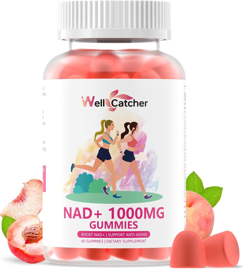 NAD+ 여자 1000MG를 위한 Gummies 보충교재 - 남자 설탕 자유로운 비타민 B3 Niacinamide 순수한 유기 부스트 NAD 수준 노화 방지 세포 재생 에너지 두뇌 복숭아 풍미 60C를 위한 NAD 플러스 Gummies