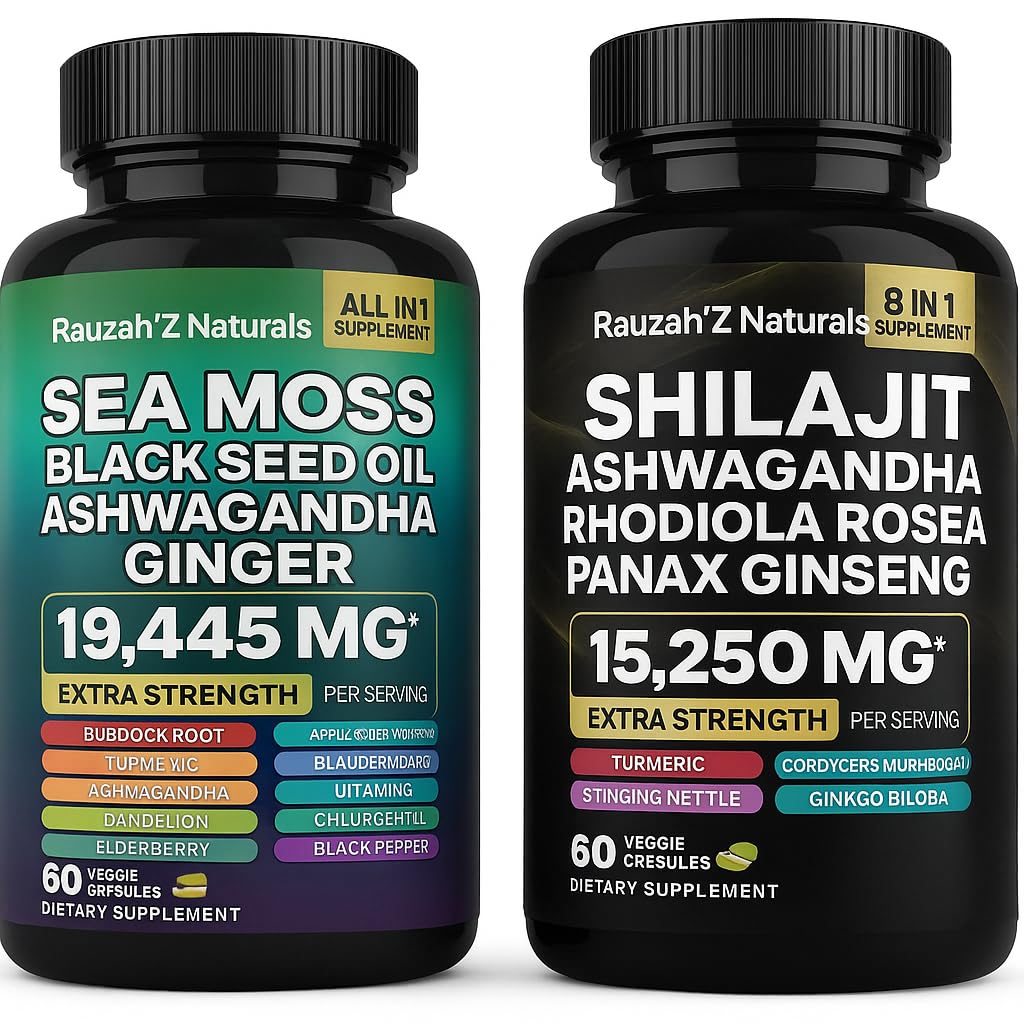 바다 모스와 Shilajit 번들 - 바다 모스, 블랙 씨 오일, Ashwagandha,Ginger & Shilajit,Rhodiola 로즈, Panax Ginseng