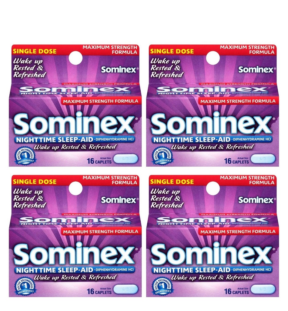 Sominex 야간 수면 보조 모자, 최대 힘, 16 ea (4의 포장)