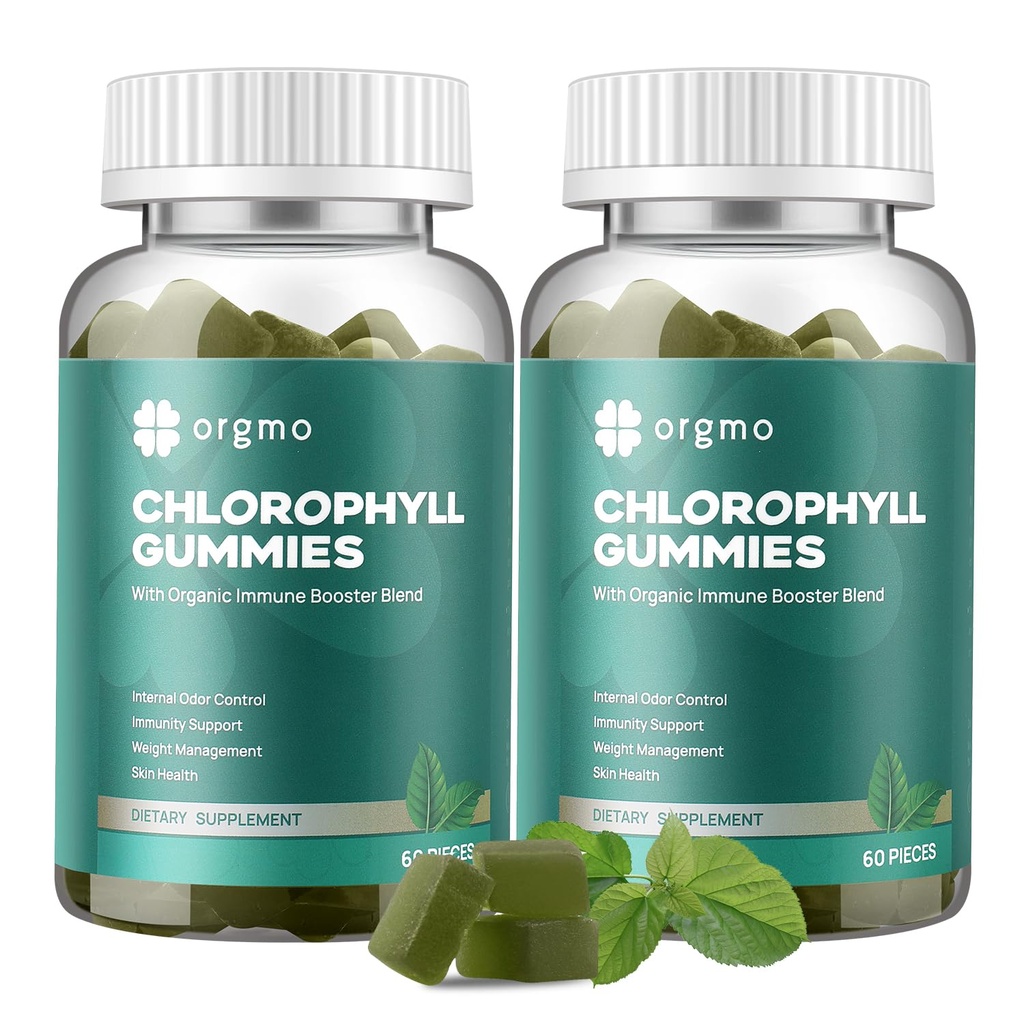 Chlorophyll 몸 냄새 탈취제 2 팩, 설탕 자유로운 비타민 D 거미 1000IU, 여성 면역 지원 Vegan 비 GMO를 위한 ACV Spirulina Chlorella 초본 보충교재