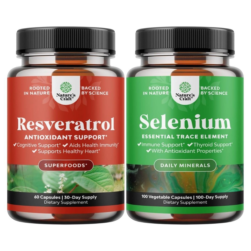 Anti Aging Trans Resveratrol 및 Pure Selenium Thyroid Support Supplement의 번들 - 자연 합동 지원 보충교재 - 성인을 위한 자연적인 면역 부스터