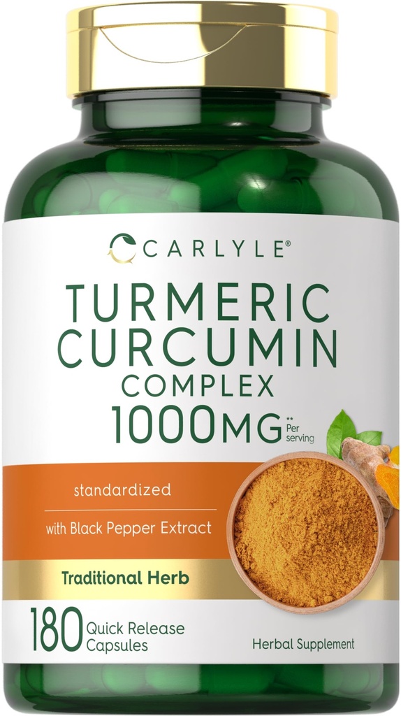 Black Pepper 1000mg의 Carlyle Turmeric Curcumin | 180 캡슐 | Turmeric Complex Supplement | Non-GMO, 글루텐 프리