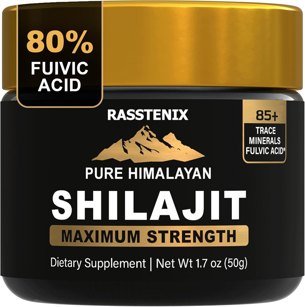 Shilajit - 에너지, 최대 힘, 정신 명확성 및 면역성을 위한 순수한 Himalayan 유기 Shilajit 수지 - 85+ 자연적인 추적 무기물 & Fulvic 산 - 남자와 여자를 위한 자연적인 Shilajit 수지