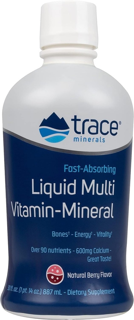 Trace Minerals Liquid Multi Vitamin-Mineral - 매일 건강 지원을위한 액체 비타민 보충 - 에너지 지원 - 뼈 건강 - 글루텐 - 무료 - Berry - 30 fl oz (30 서빙)