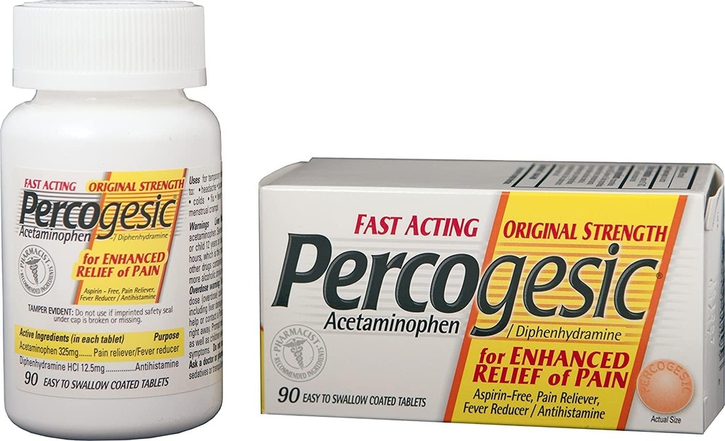 Percogesic Original Pain Relief | Aspirin 무료 빠른 행동 구호 | 90 코팅 캡 (4 팩)