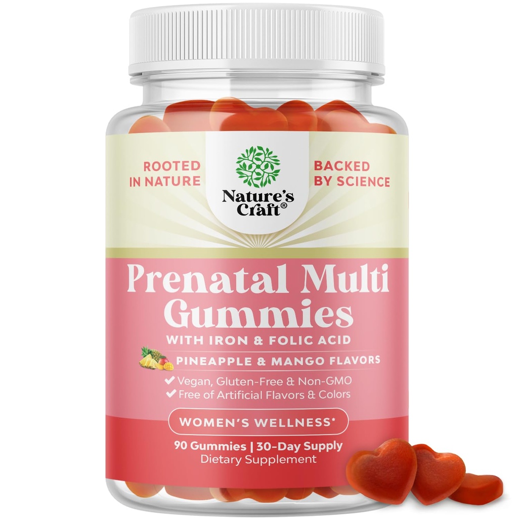 여성을위한 Vegan Prenatal Gummies - 철 Folic Acid 및 Superfruit Blend가있는 여성을위한 Gummy Prenatal Vitamins - Chewable Vitamins Gummy Formula (Pineapple Mango) 1 개월