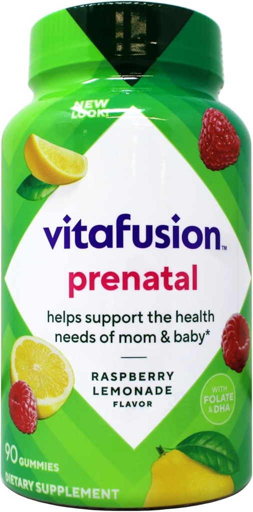 vitafusion PreNatal 90 카운트 임신 비타민 여성 거미 비타민, 라즈베리 레몬 맛