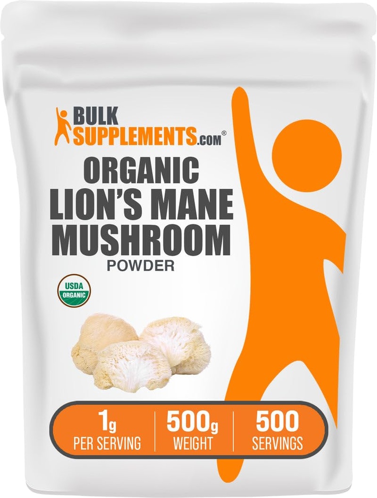 BulkSupplements.com 유기 사자 Mane 버섯 분말 - 사자 Mane 분말, 버섯 보충 - Vegan & 글루텐 무료, 서빙 당 1g, 500g (1.1 파운드) (팩 1)