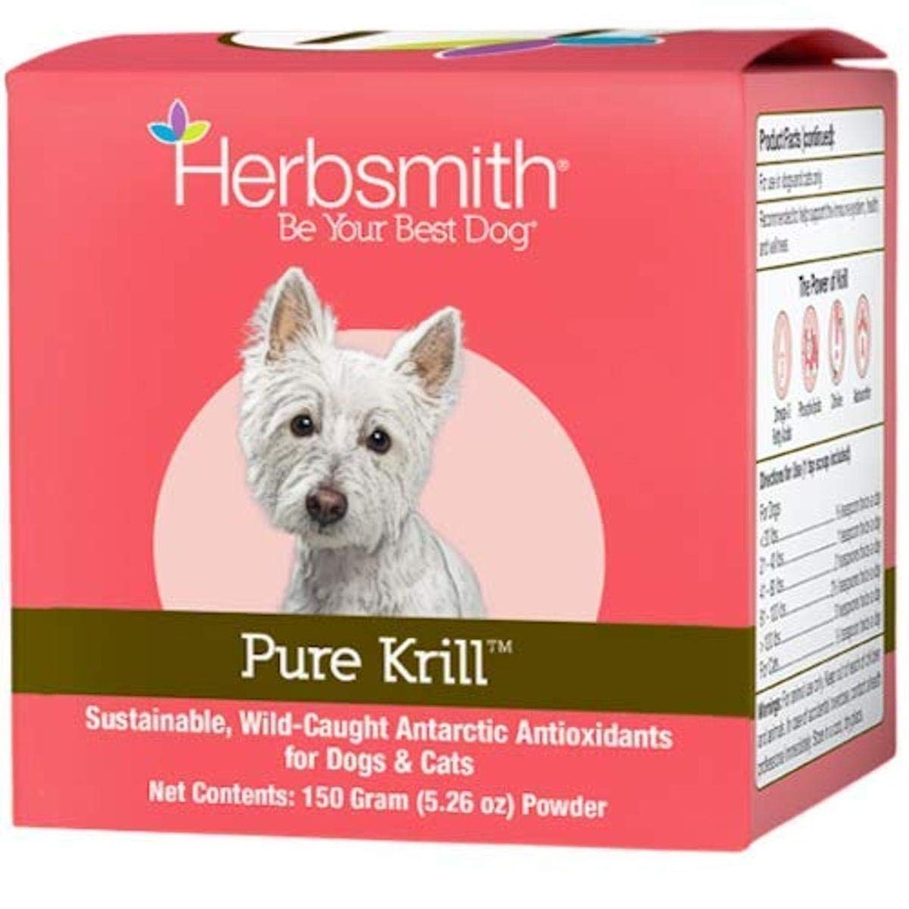 Herbsmith Pure Krill - Wild-Caught Antarctic Krill - 단지 1 성분 - 개를위한 Astaxanthin - Ready-to-Use Omega 3s - 개를위한 Krill 오일 대안 - 150g