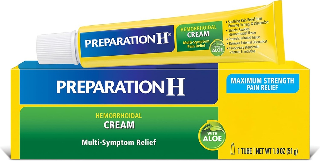 Multi-Symptom Relief 용 Aloe와 H 치질 크림 준비 - 1.8 Oz Tube