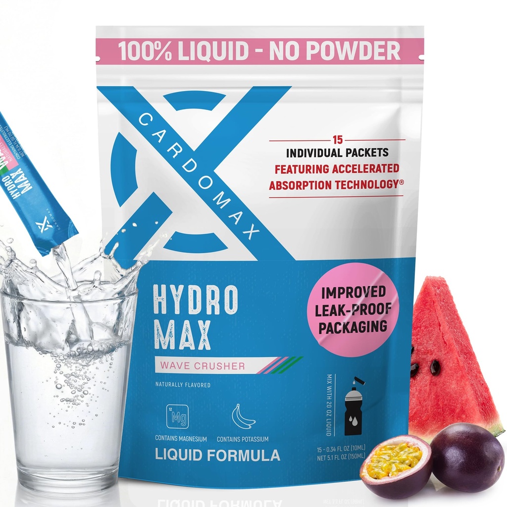CardoMax Hydromax Electrolyte 음료 믹스 -Wavecrusher 맛 15 냄비와 액체 패킷 & 마그네슘 - Zero Sugar, Keto & Vegan Electrolytes for Rapid Hydration & Recovery Supplement