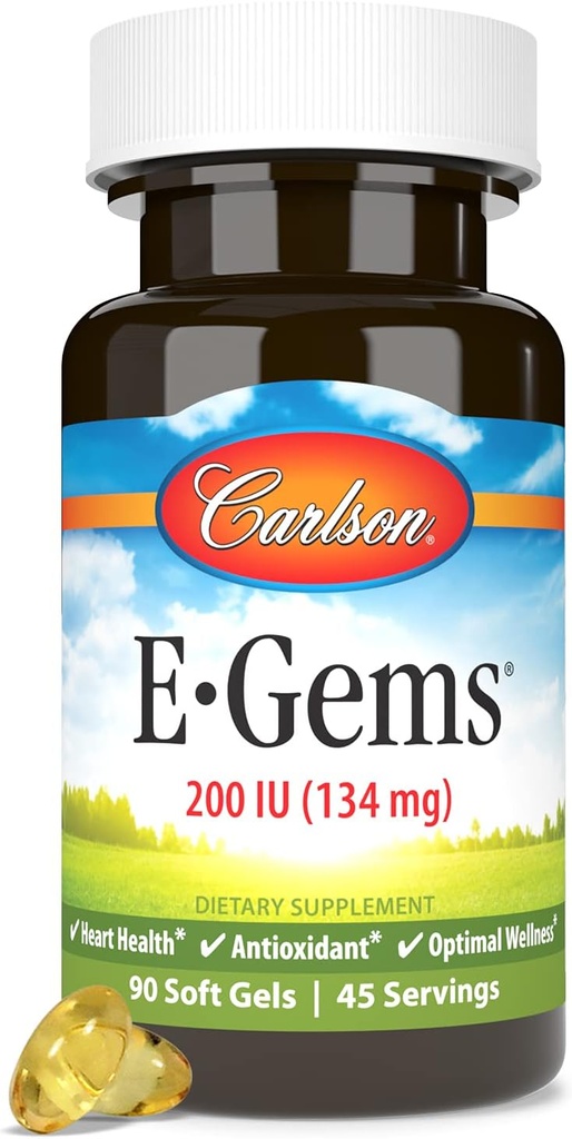 Carlson E-Gems 200 IU (134 mg), 자연적인 근원 비타민 E의 최선 웰니스, 90 연약한 젤