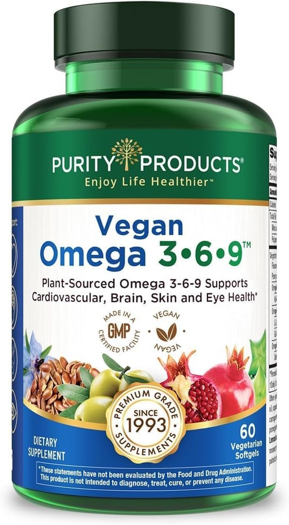 순수성 제품 Omega 3-6-9 Vegan와 채식주의자 공식 - “5에서 1" 정유 지방산 단지 - 과학적으로 공식화한 식물 기초를 두는 Omega 3 6 9 정유 지방산 (EFA) -에서 (60)