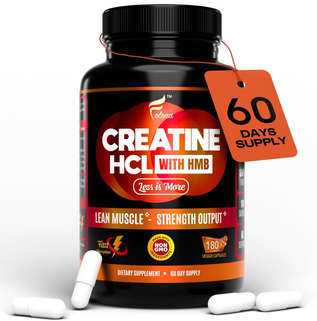 HMB를 가진 Creatine HCL 캡슐 - 남자를 위한 운동 보충교재 & 여자, 근육 건축업자, 내구시간, 힘, Monohydrate에 우량한: 최대 흡수를 위해 순간화해, 짐 없음, Bloat 없음, 180의 채식주의자 캡슐