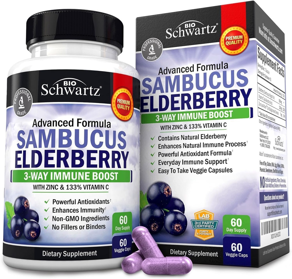 BioSchwartz Elderberry 캡슐 60 조사 + 오메가 3 물고기 기름 90 조사 뭉치