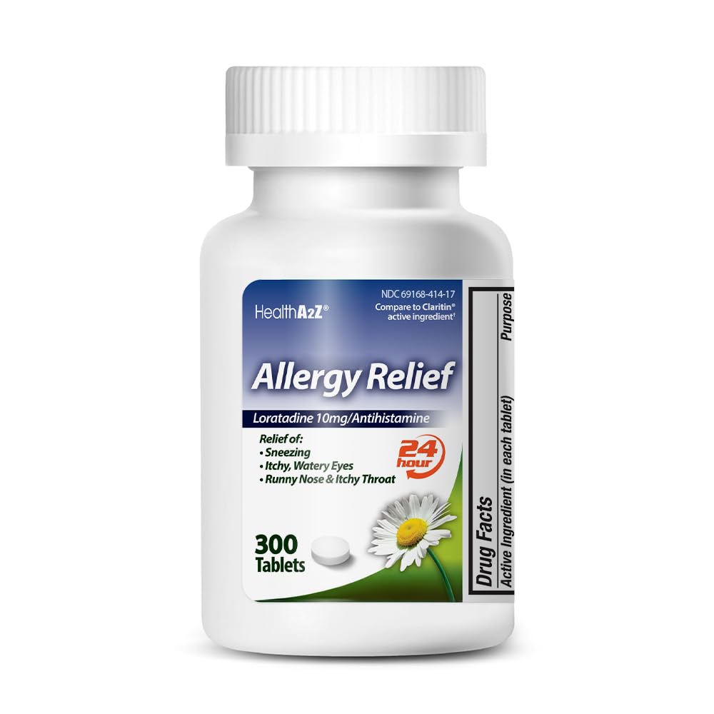 건강A2Z® 알레르기 완화 | Loratadine 10mg | Antihistamine | 이시브 스로트, 스니싱, Runny Noses의 구호 | 24시간 알레르기 약 (300 정제)