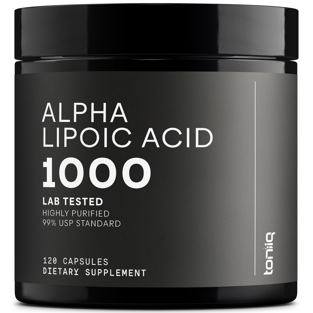Toniiq 1000mg 매우 고강도 알파 Lipoic 산성 캡슐 - 높게 순화된 99%+ USP 기준 - 120의 캡슐 ALA 보충교재